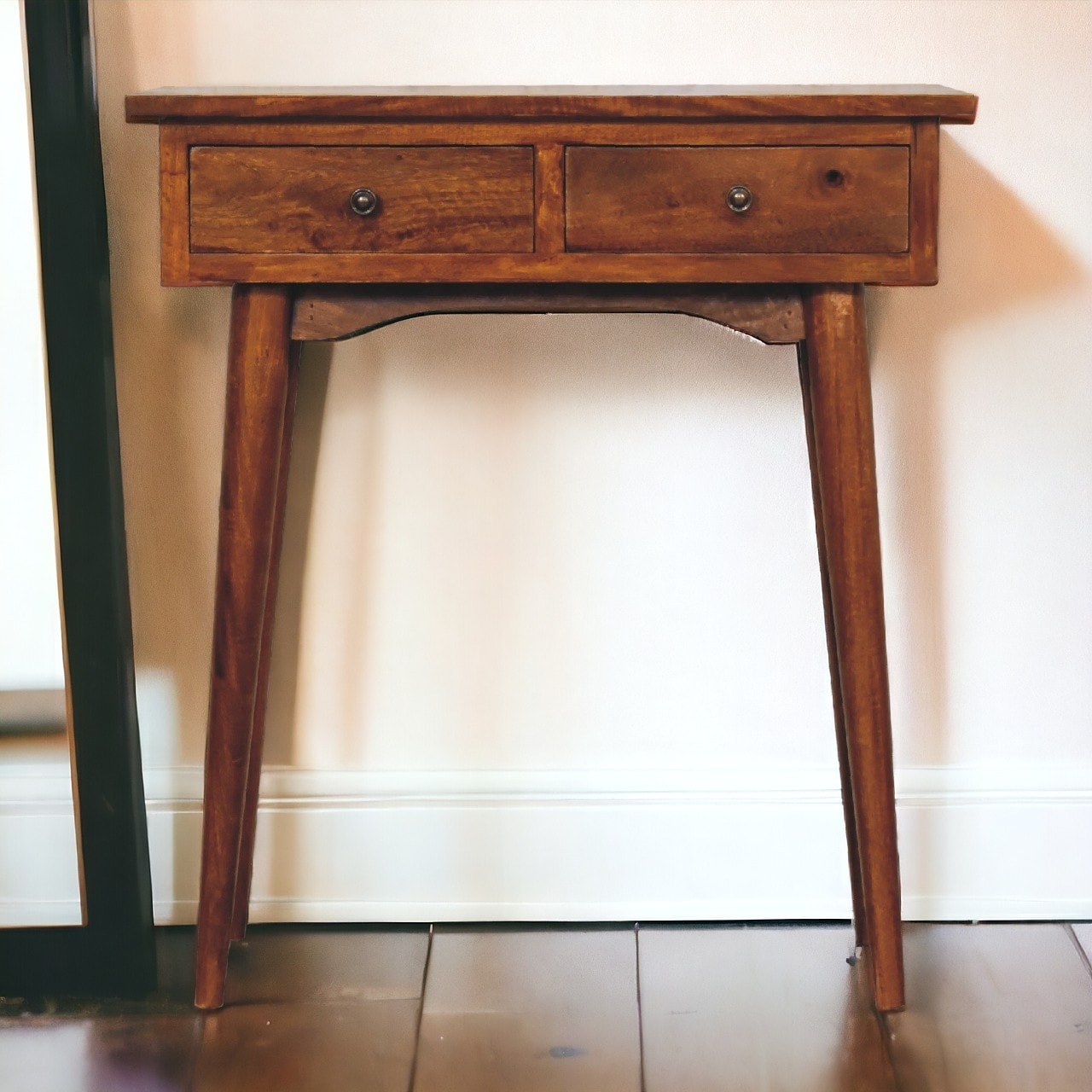 Artisan Furniture Solid Wood Mini Chestnut Hallway Console 2 Drawers Brown