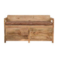 Artisan Furniture Solid Wood Oakish Storage Bench With Brown Leather Seat