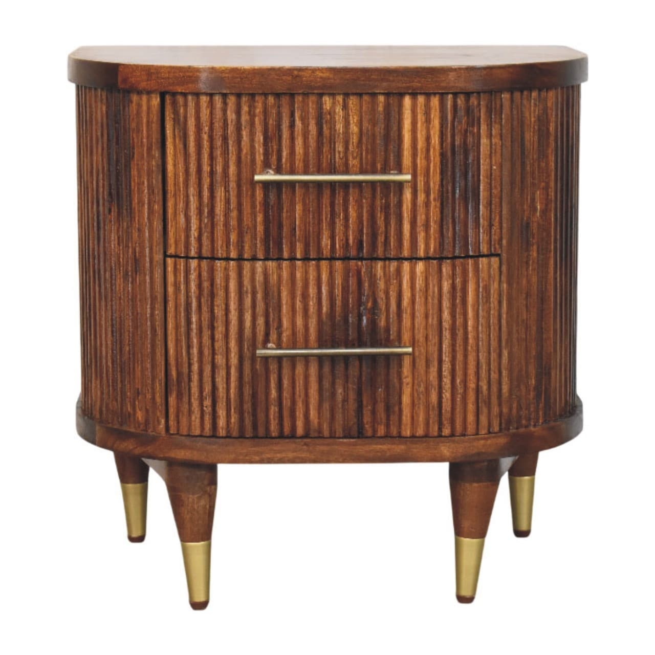 Artisan Furniture Solid Wood Ribbed Bedside With Brass Handles