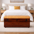 Artisan Furniture Solid Wood Tan Leather Storage Trunk Bench