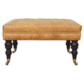 Artisan Furniture Solid Wood Tan Leather Upholstered Ottoman
