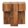 Artisan Furniture Solid Wood Travertine Top Block Side Table Brown
