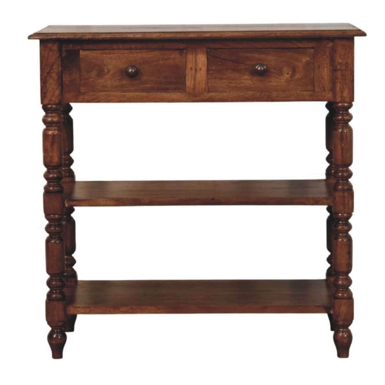 Artisan Furniture Solid Wood Turned Leg Side Table With Shelves Brown