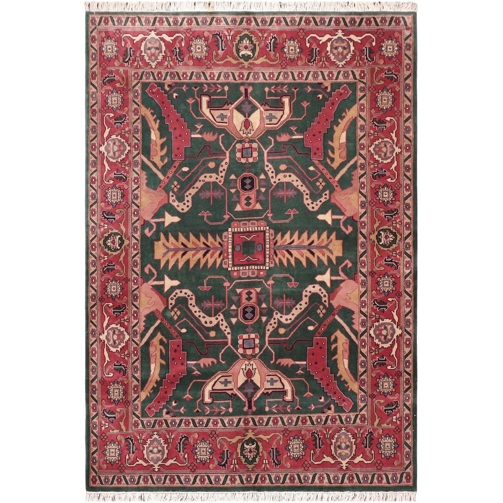 Artisan Tribal Green Rust Hand Knotted Wool Rug 82 X 910 82 X 910