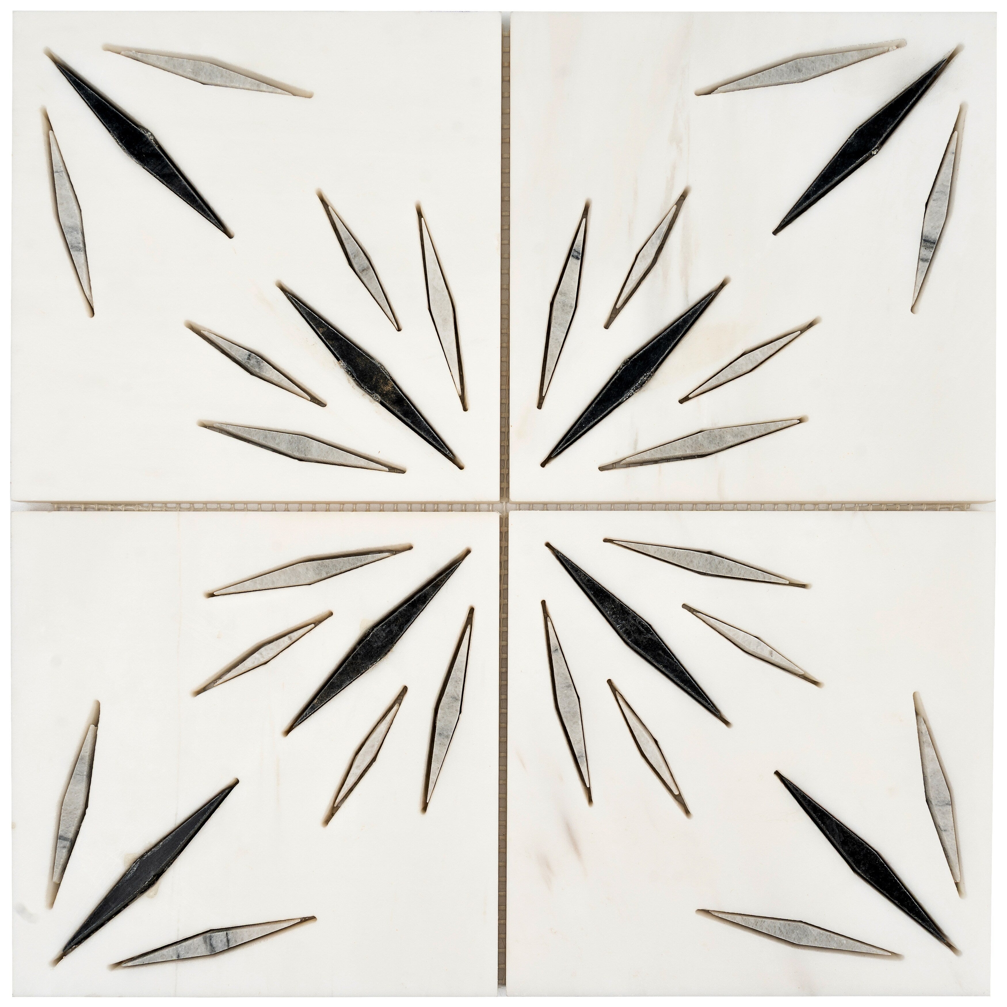 Artisana 12X12 In. Honed Dolomite Ice Grey Ania Black Starburst Mosaic Wall And Floor Tile 5 Sq Ft Case 5 Pack