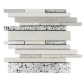 Artisana 12X12 In. White Silver Textured Foiled Stone Linear Stack Mosaic Wall And Floor Tile 4.83 Sq Ft Case 5 Pack
