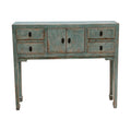 Console Table W 4 Drawers 39 Inch Long Weathered Soft Aqua Finish