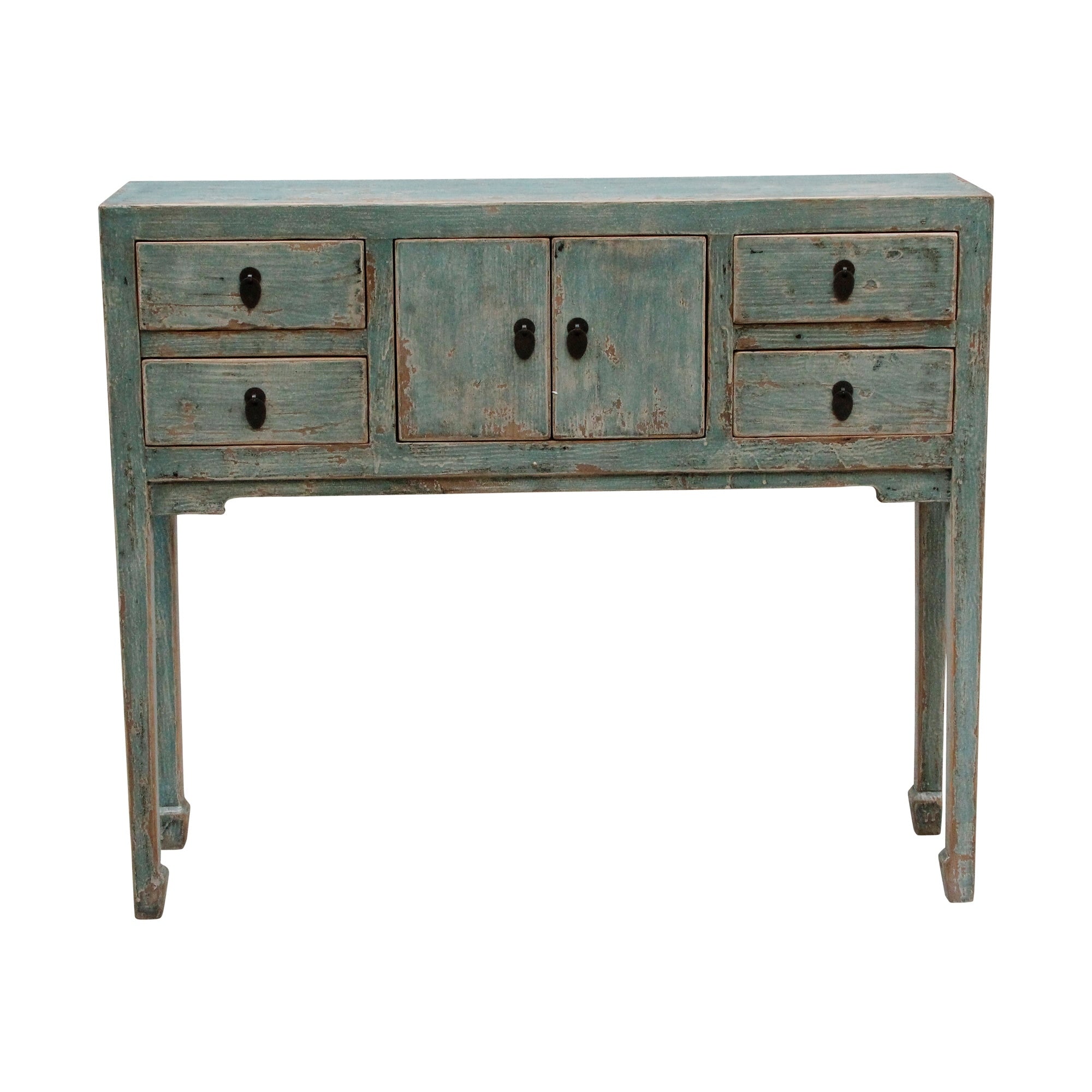 Console Table W 4 Drawers 39 Inch Long Weathered Soft Aqua Finish
