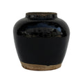 Vintage Glazed Obsidian Vase W Unfinished Base 12 Inch Tall Black
