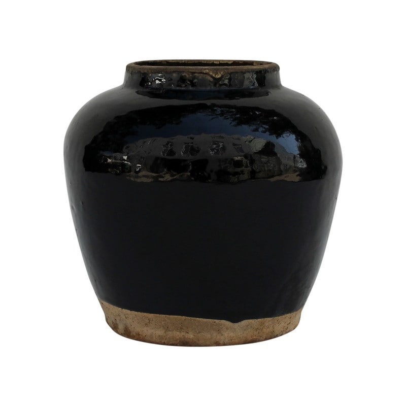 Vintage Glazed Obsidian Vase W Unfinished Base 12 Inch Tall Black