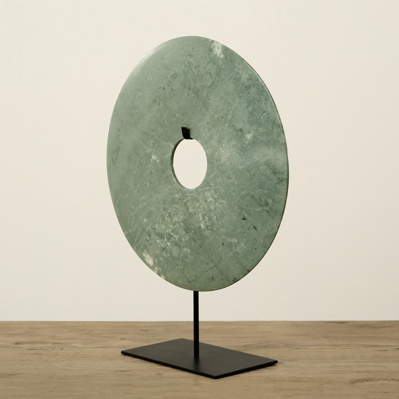 Lilys Living Medium Green Jade Disk Statue D Cor With Base 16 Inch Tall