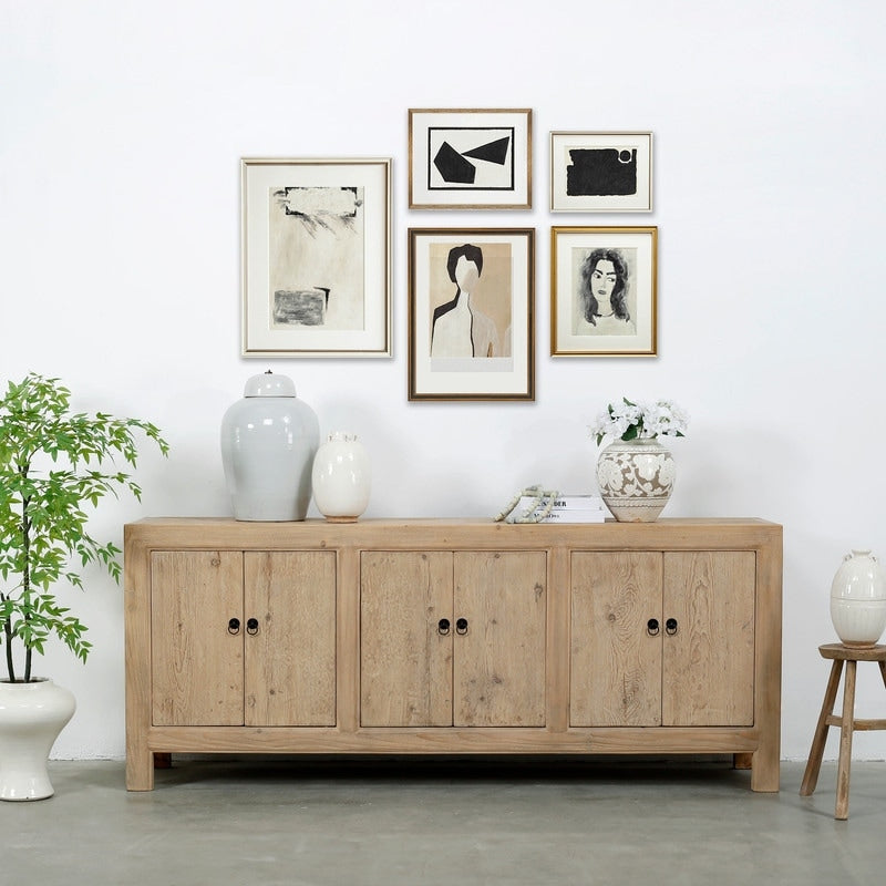 Lilys Living Reclaimed Wood Shandong Buffet With 6 Drawers 35.5 Inch Tall Natural Wood Finish