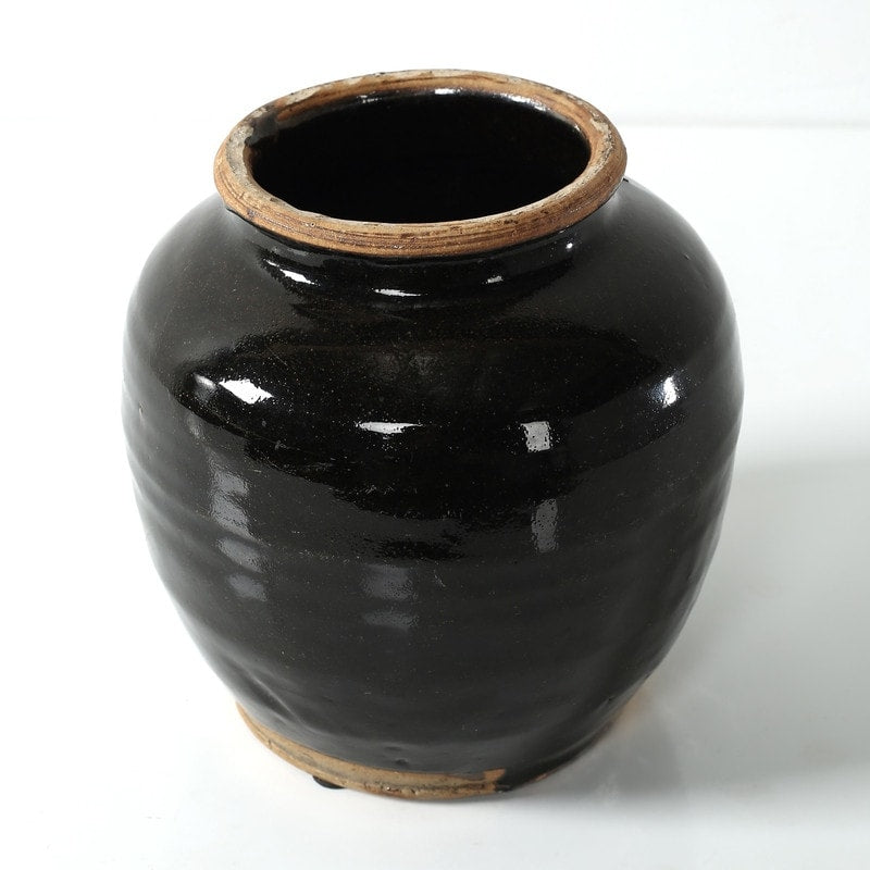 Lilys Living Small Vintage Oil Pot With Black Glaze 5 Inch Tall N A