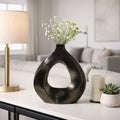 Artistic Metal Swirl Vase With Cut Out Center Sculptural Flower Vase