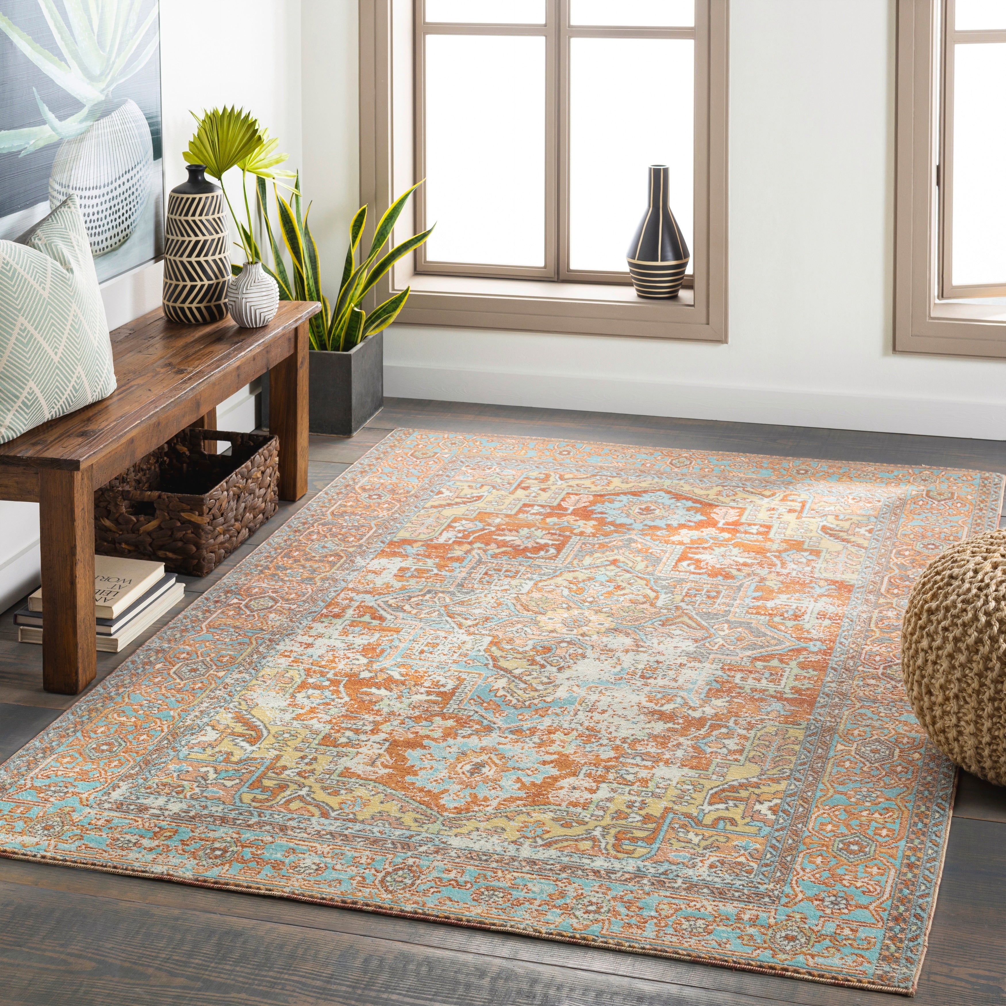 Dellie Indoor Outdoor Traditional Medallion Area Rug
