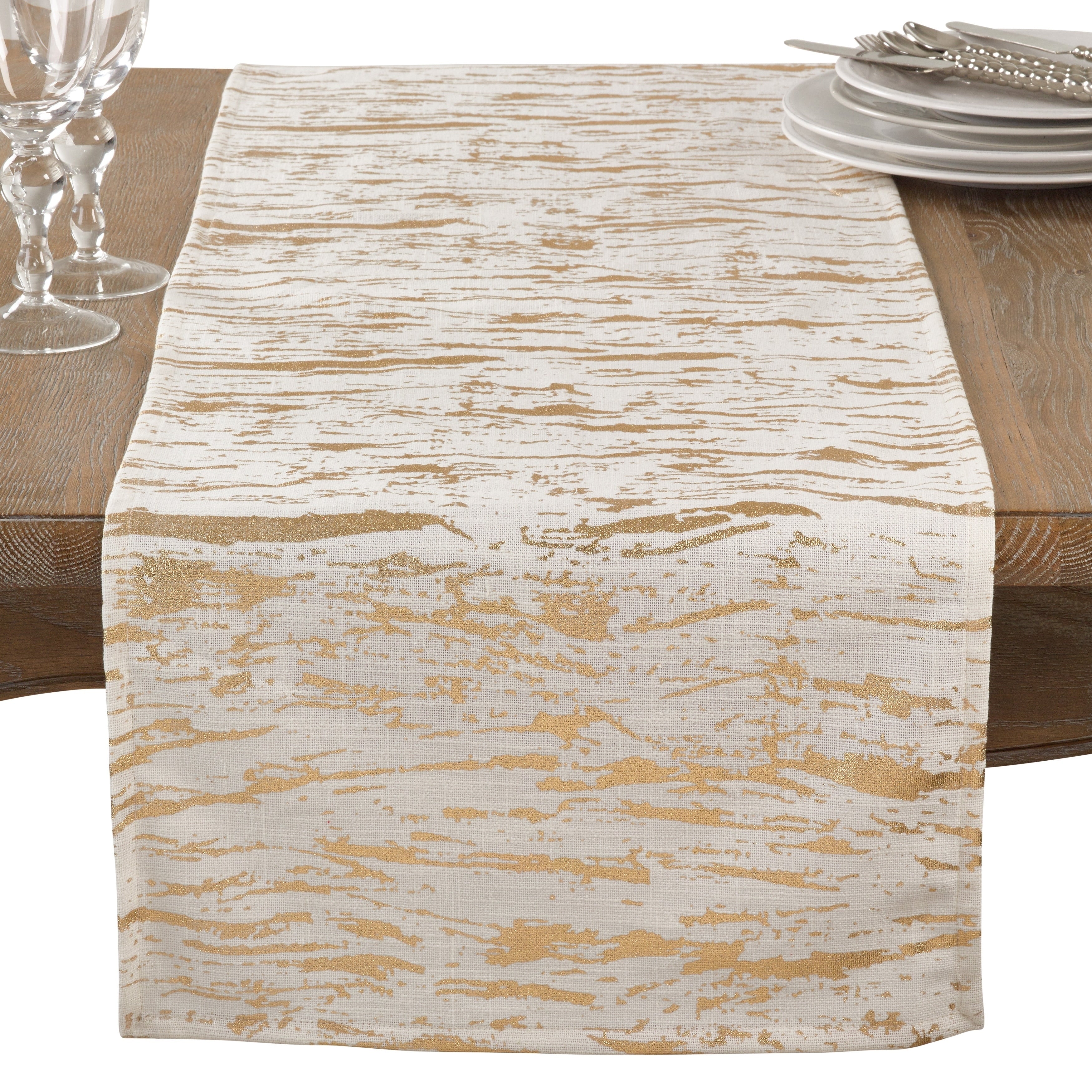 Artistic Wood Grain Metallic Cotton Table Runner