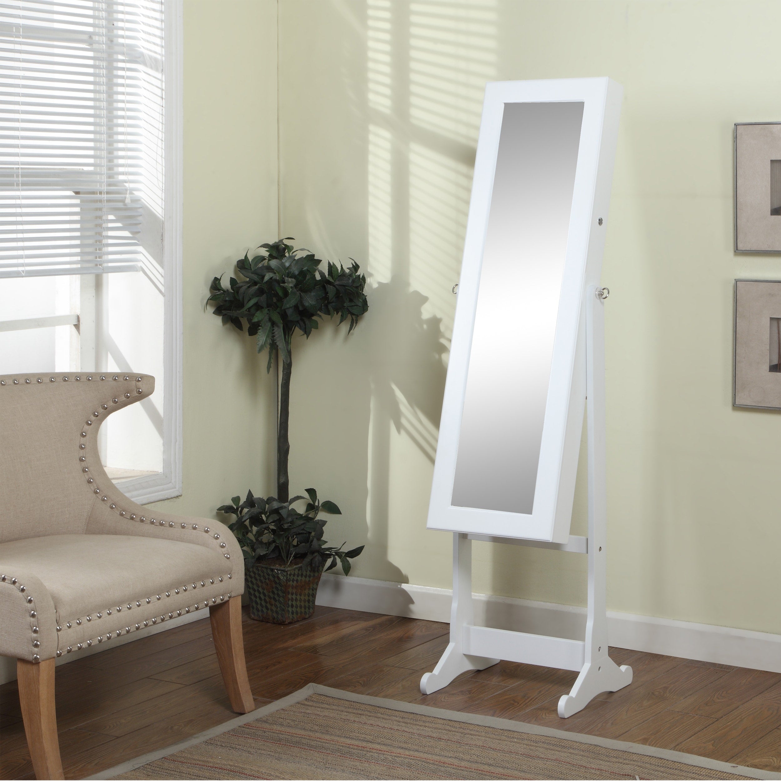 Artiva Usa 63 Inch White Floor Standing Mirror And Jewelry Armoire With Led Light