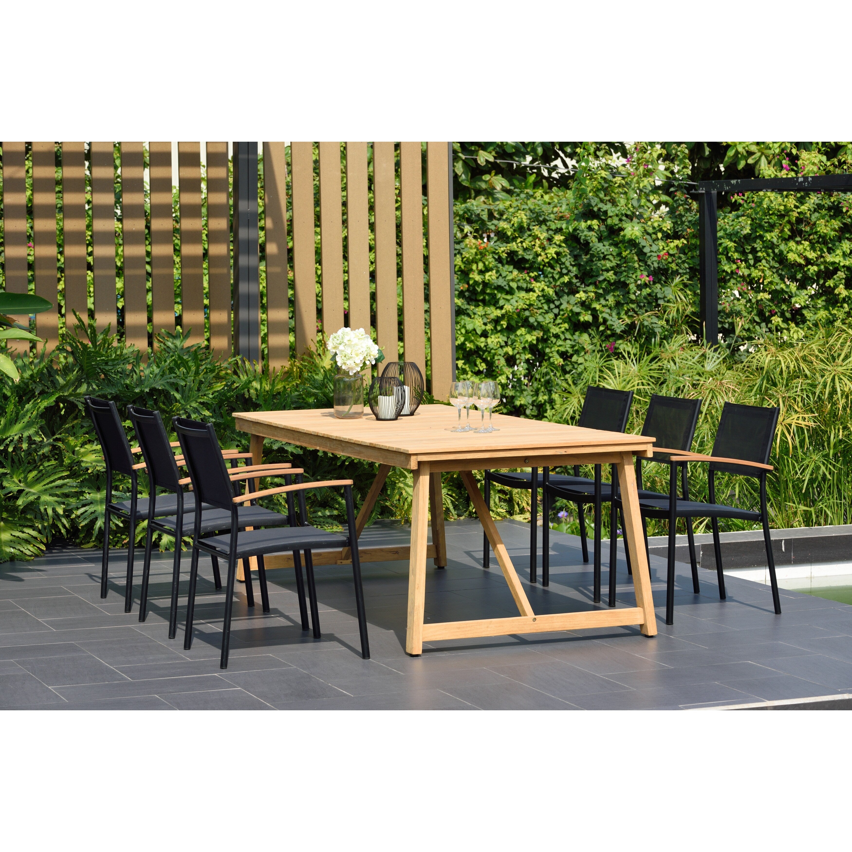 Aruba Rectangular 7 Piece Patio Dining Set With Black Chairs By Amazonia