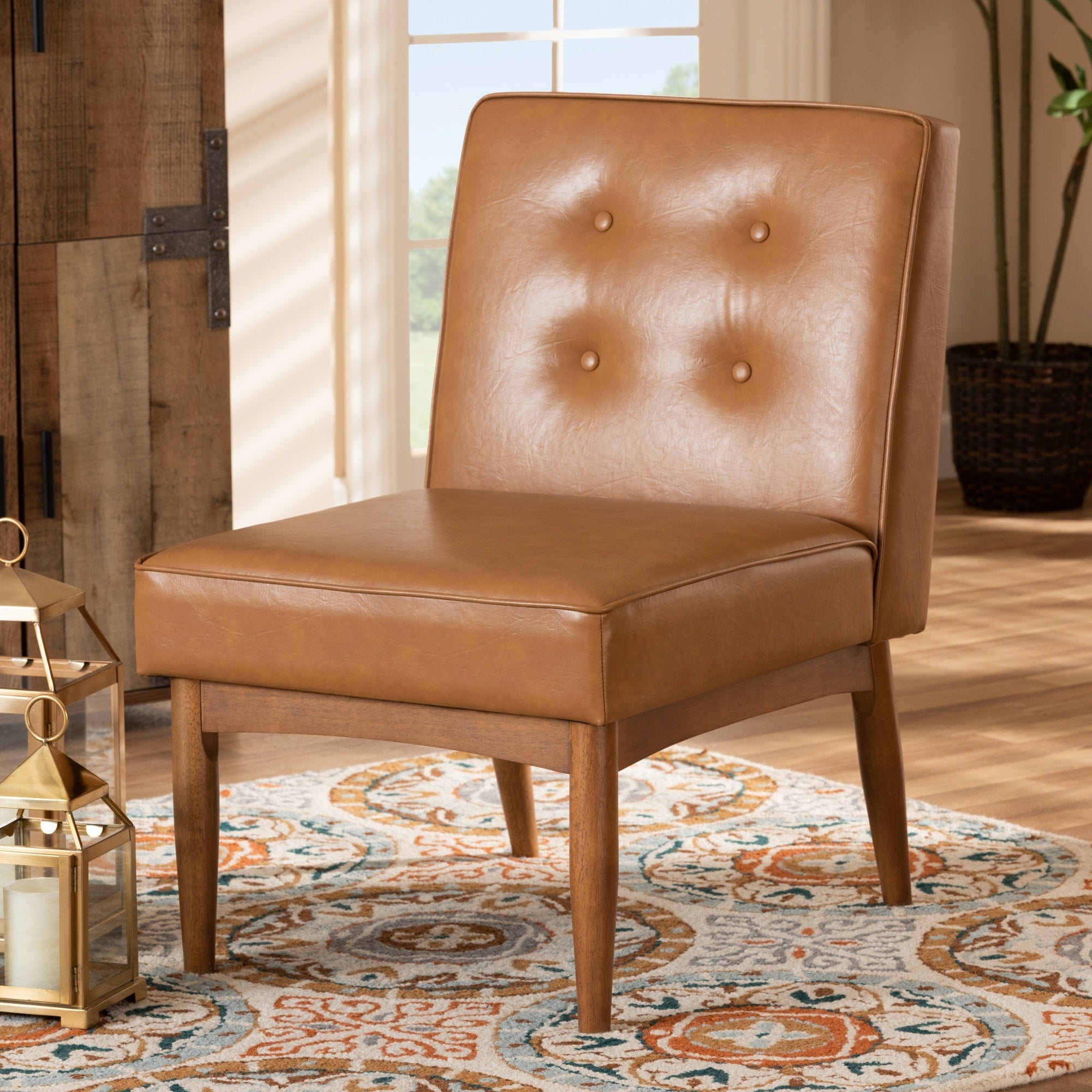 Arvid Tan Faux Leather And Walnut Brown Finished Wood Dining Chair