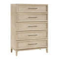 Ary Tall Dresser Chest 5 Drawers Black Bar Pulls Light Brown Oak