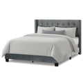 Asali Silver Grey Velvet Queen Bed With Tufting And Nail Headed Wings