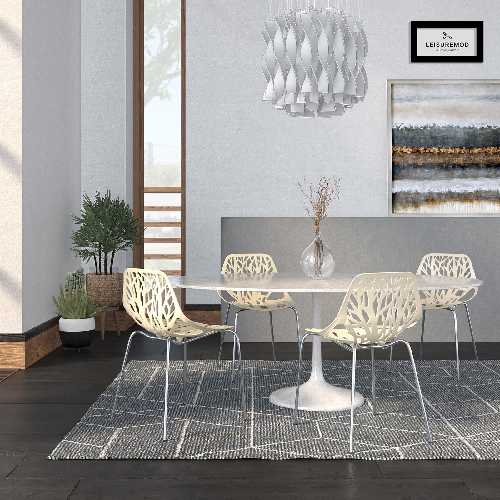 Porch Den Elise White Dining Chair With Chrome Legs Set Of 2
