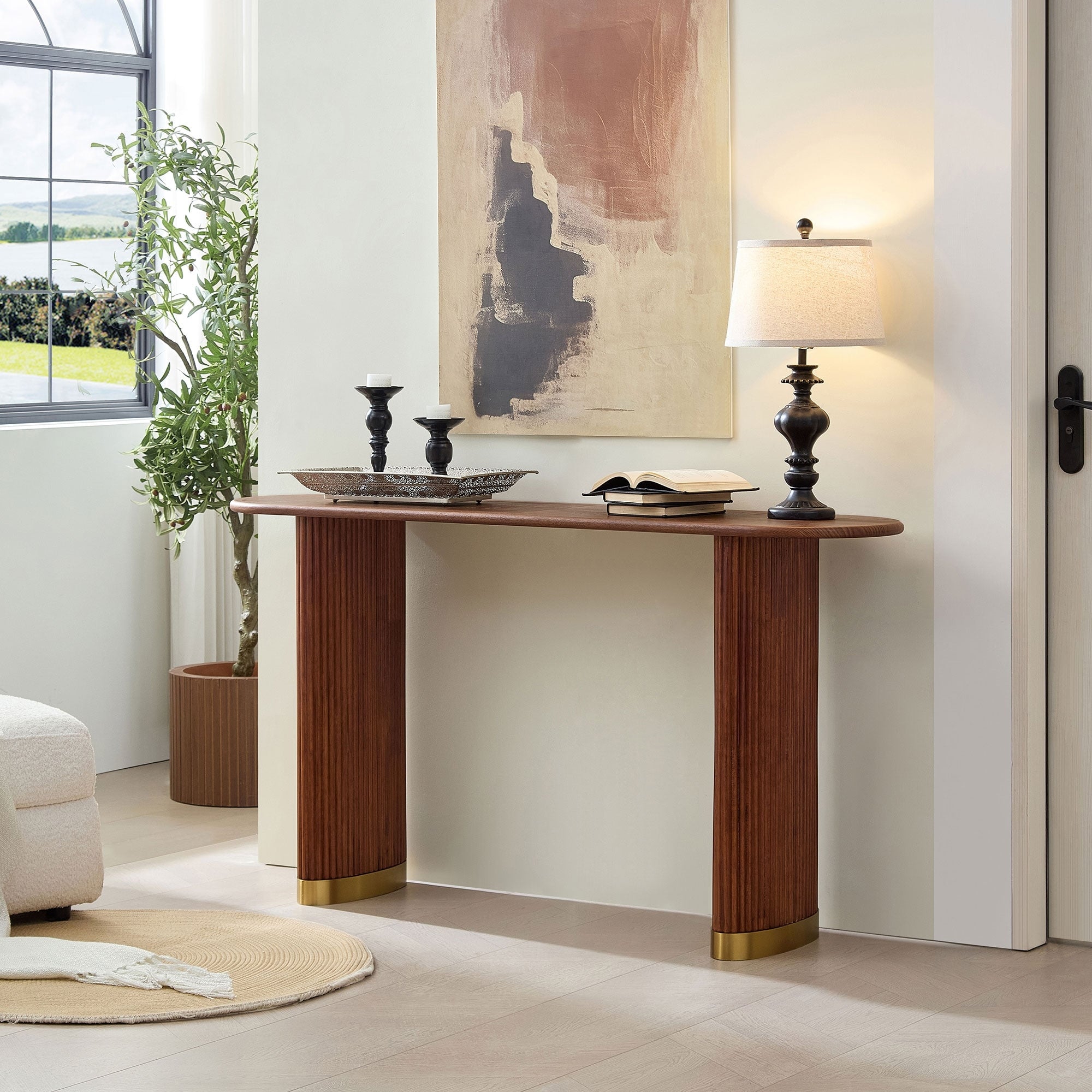 Ashbourne Console Table Mdf With Stainless Steel Legs And Modern Oval Edge Design By Gdfstudio