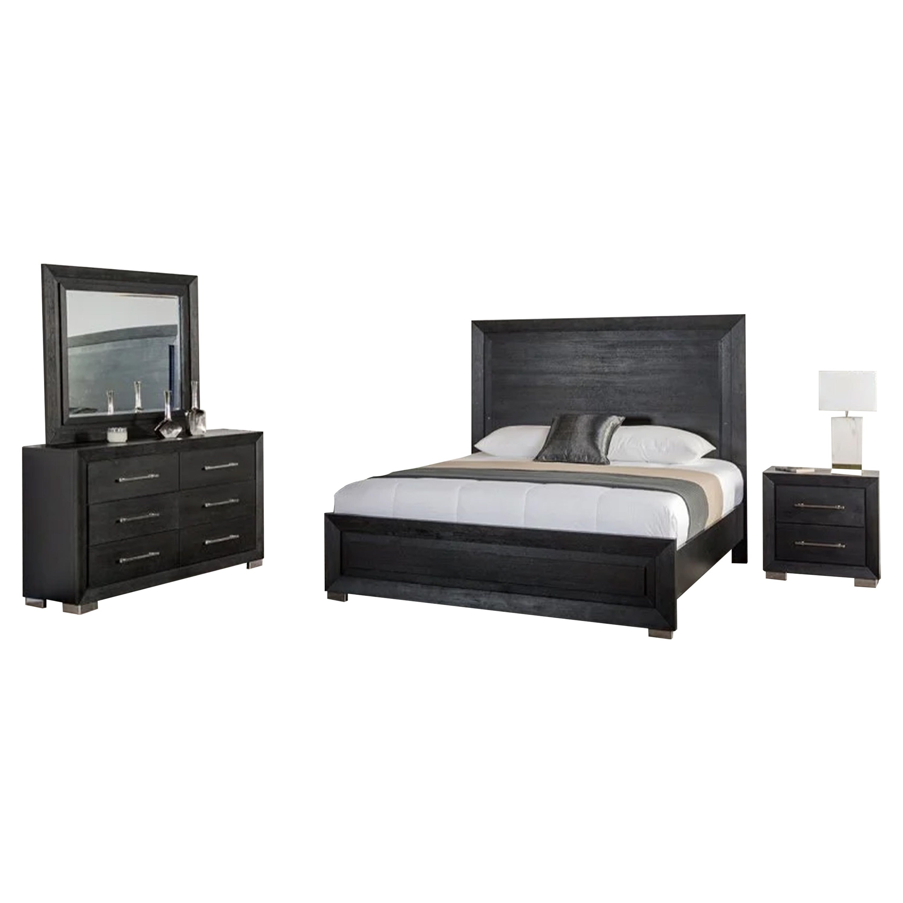 Ashen 4 Piece Queen Bedroom Set Led Headboard And Usb Ports Black