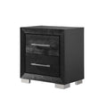 Ashen Nightstand W Usb 2 Drawers Black Solid Wood Chrome Metal 26 Inch