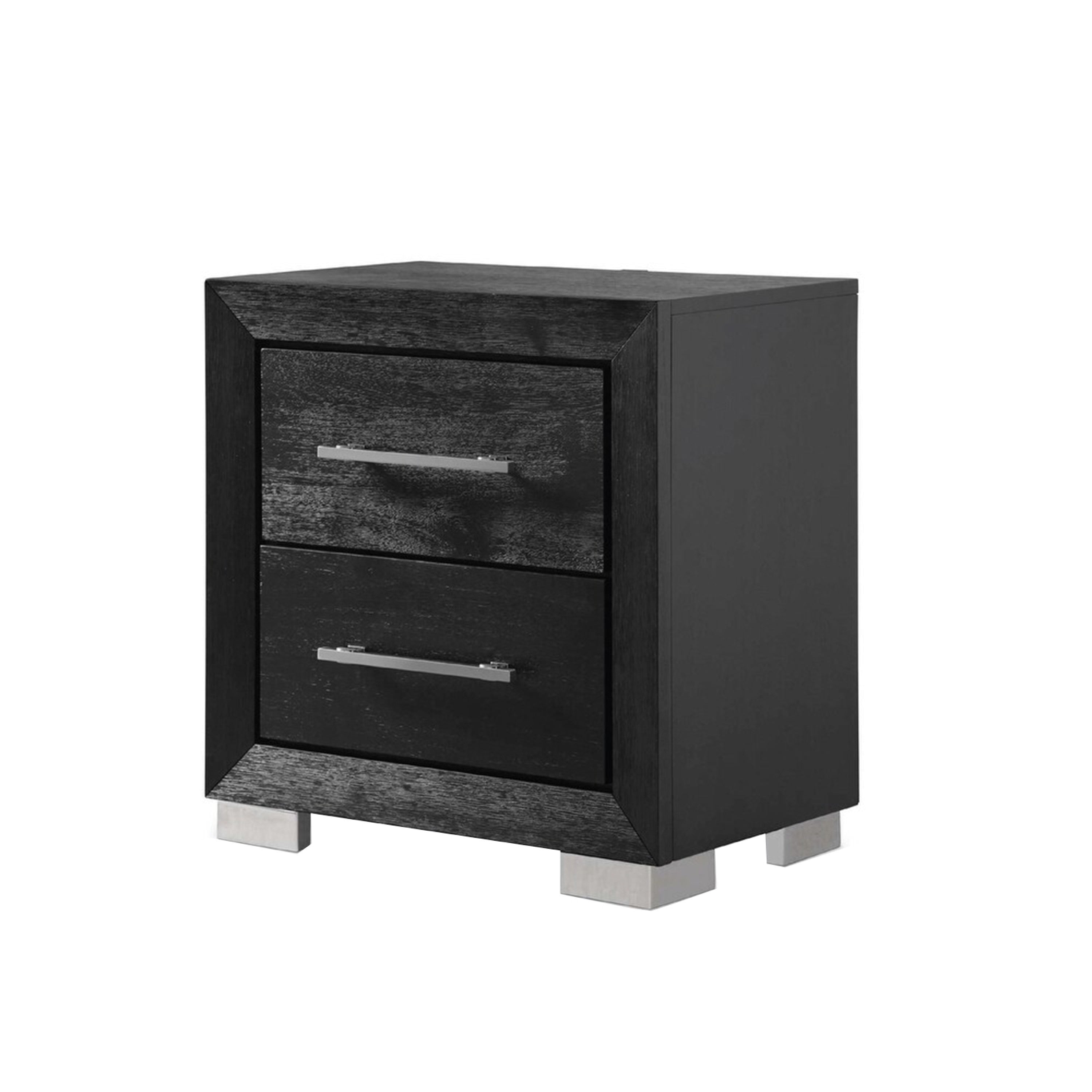 Ashen Nightstand W Usb 2 Drawers Black Solid Wood Chrome Metal 26 Inch