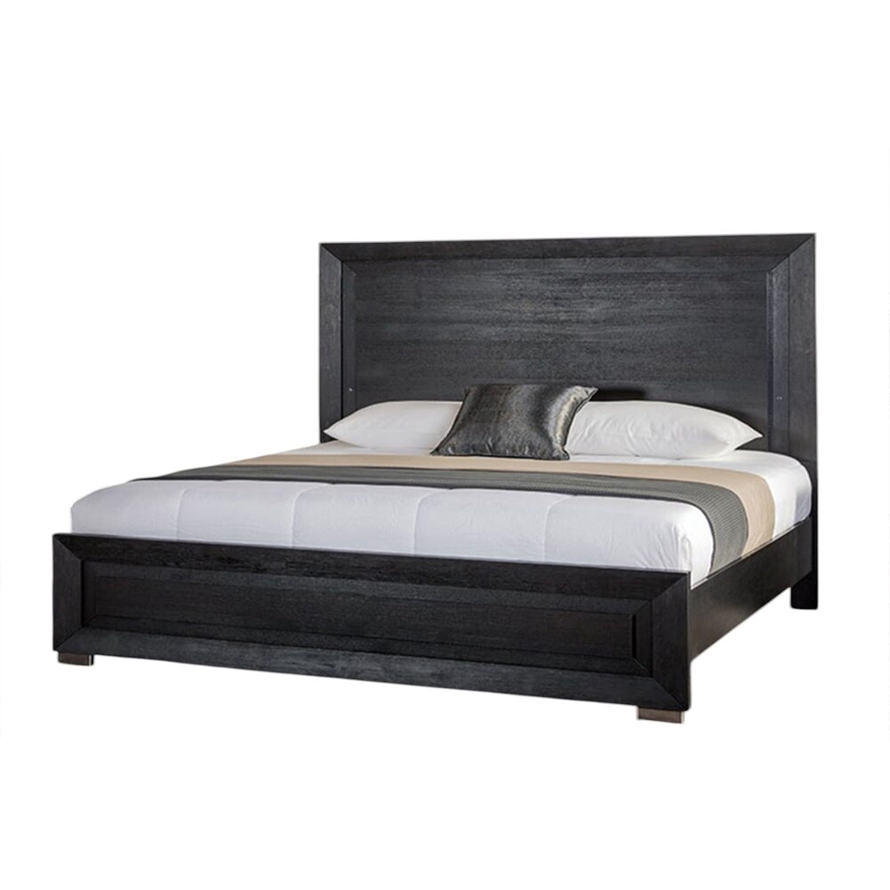 Ashen Queen Bed Led Headboard Chrome Metal Legs Rustic Black Wood