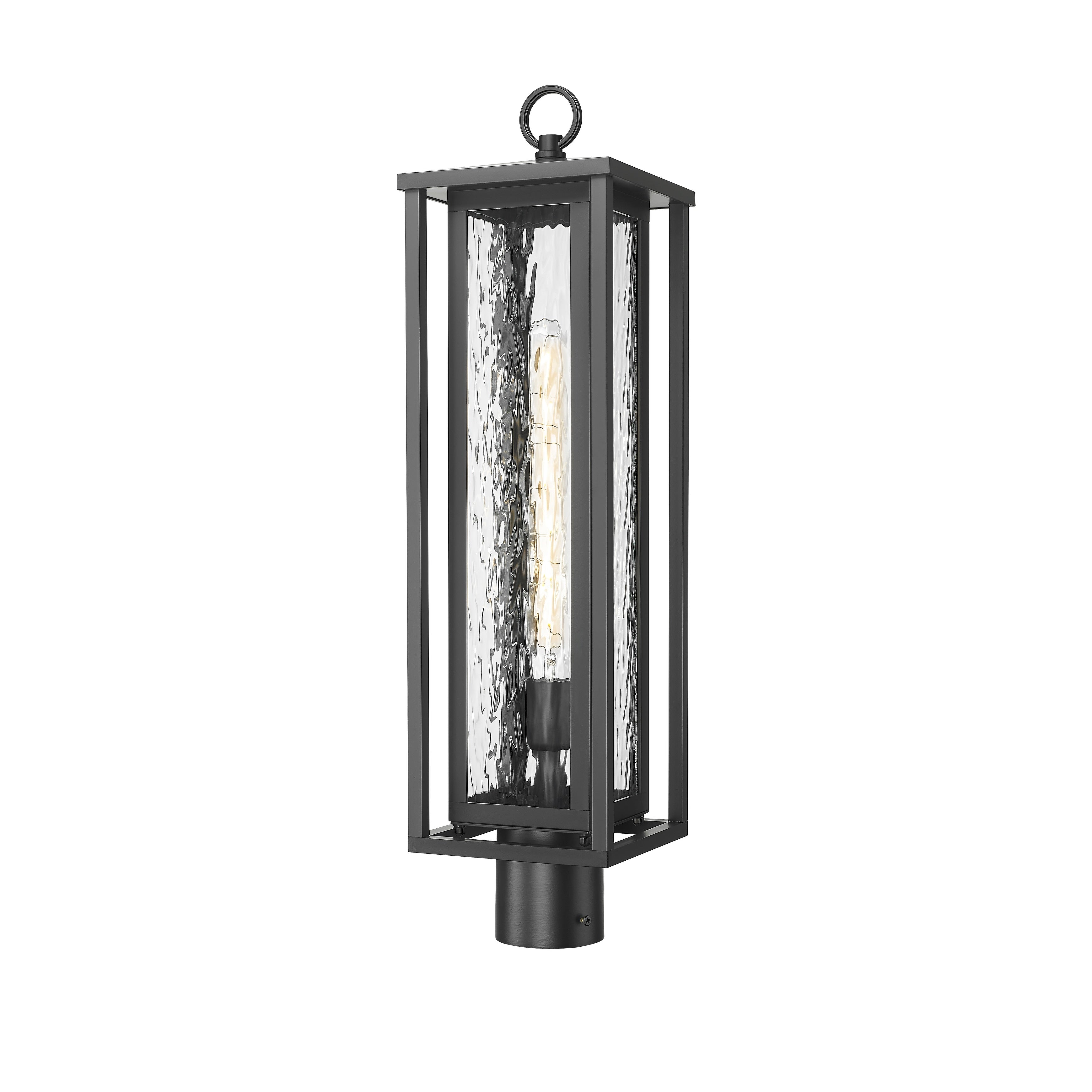 Ashland 1 Light 25 Matte Black Waterglass Shade Outdoor Post Lantern N A