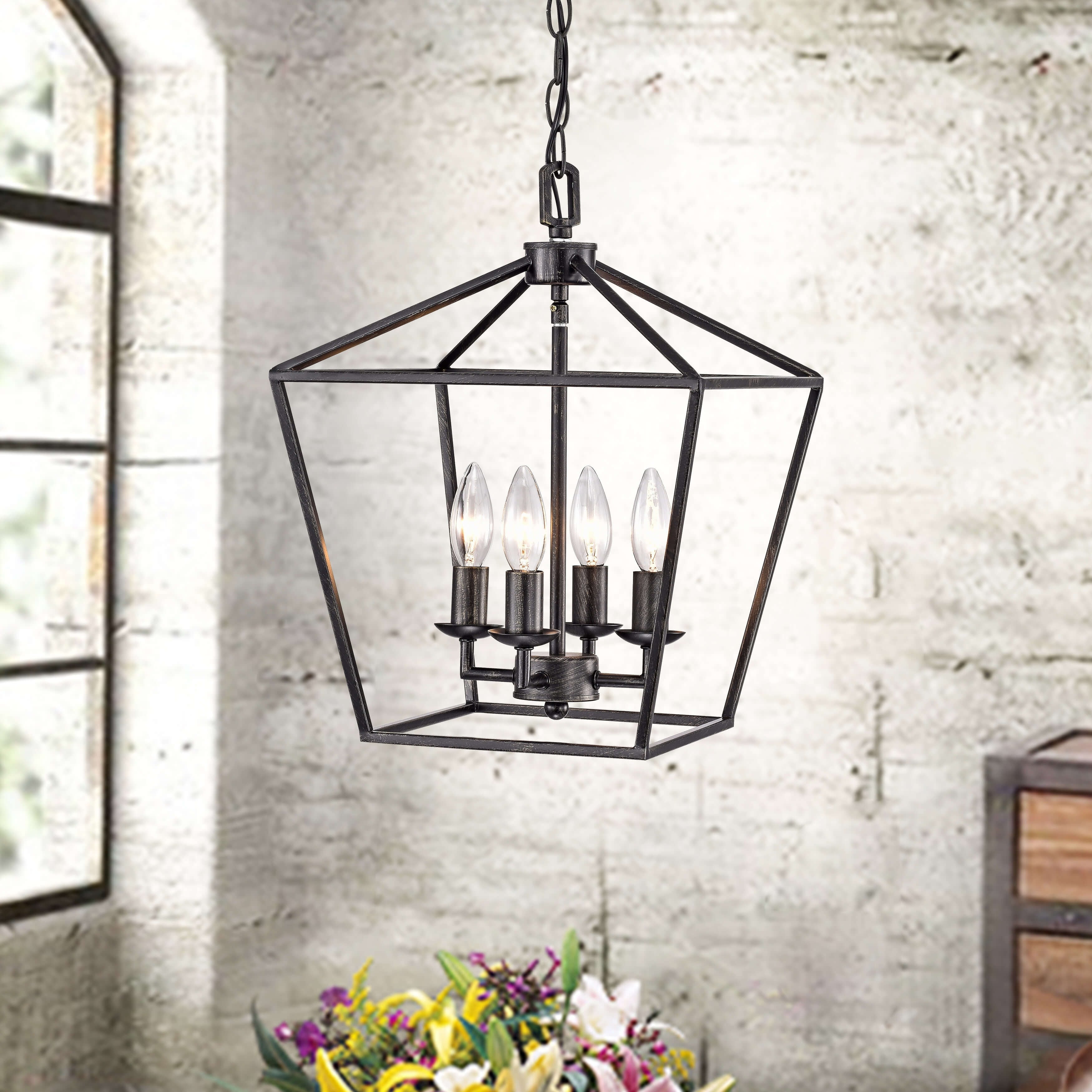 Ashley Antique Black 4 Light Iron Cage Chandelier