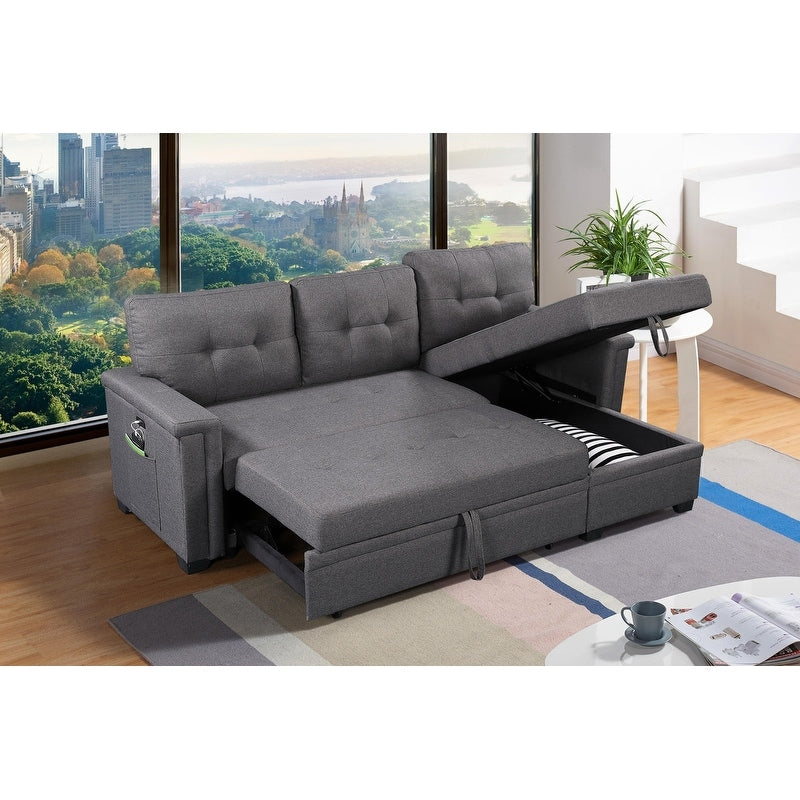 Ashlyn Sleeper Sofa Storage Reversible Chaise With Usb Charging Ports And Pocket