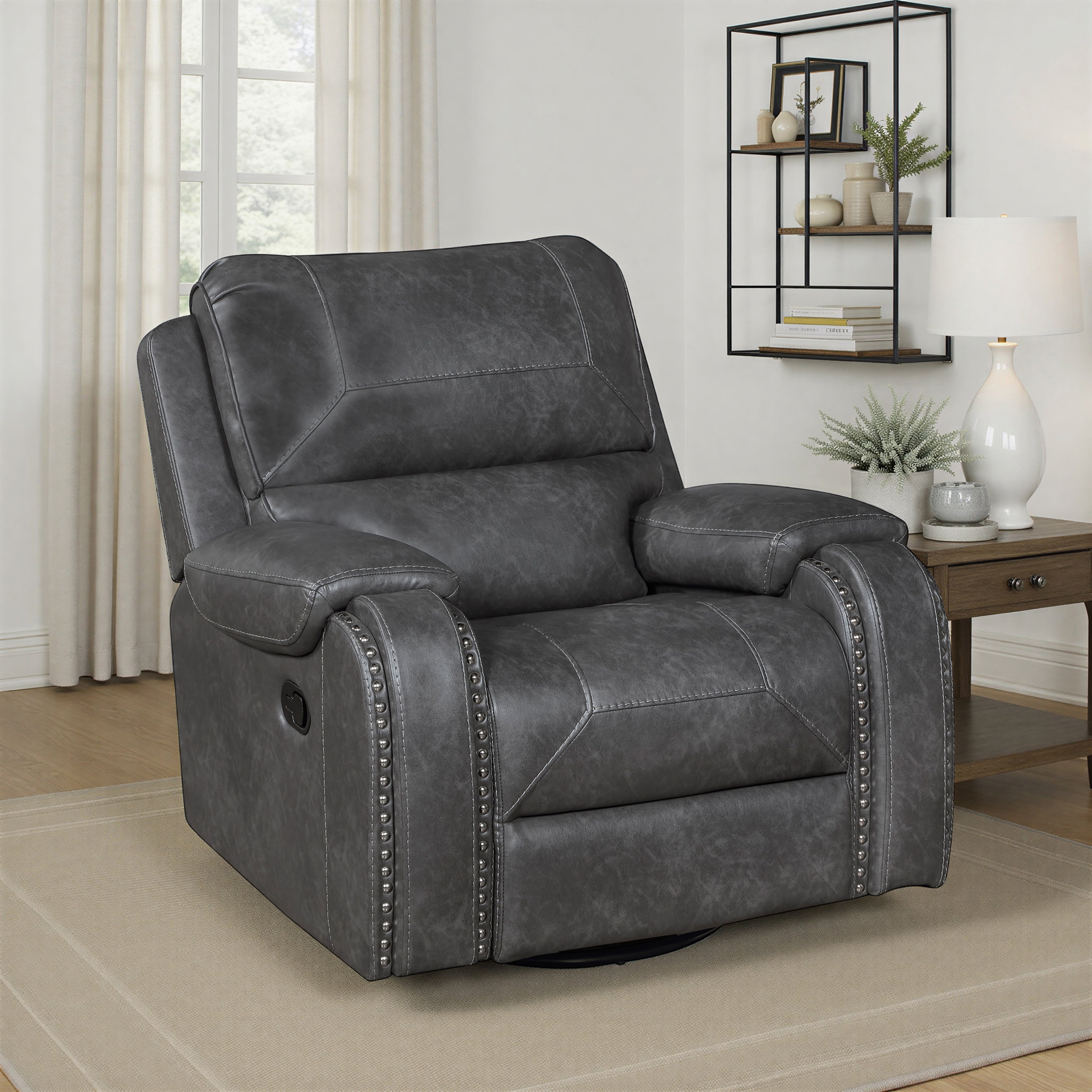 Ashton 40.5 Faux Leather Swivel Glider Recliner 360 Degree Swivel