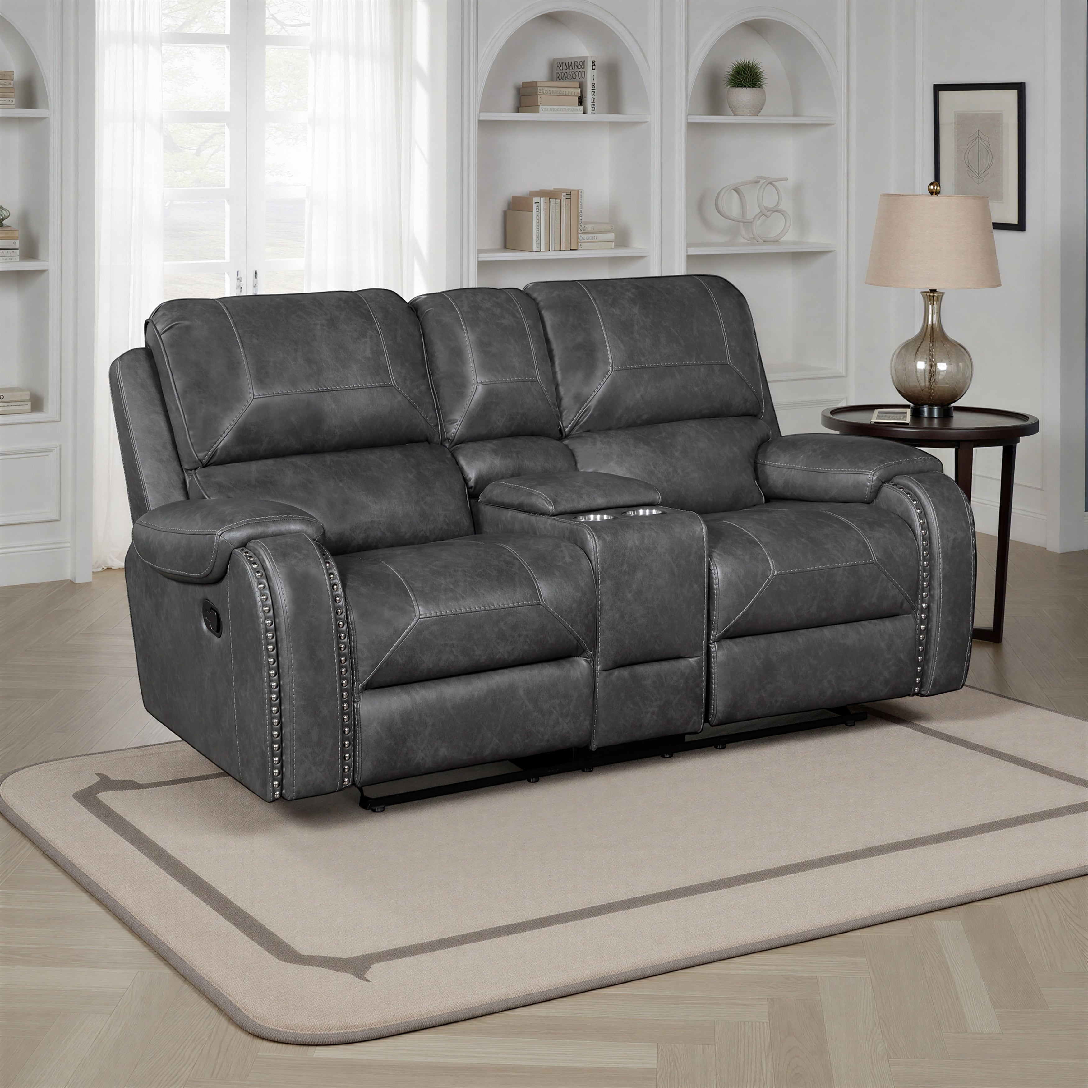 Ashton 76 Faux Leather Manual Double Glider Reclining Loveseat
