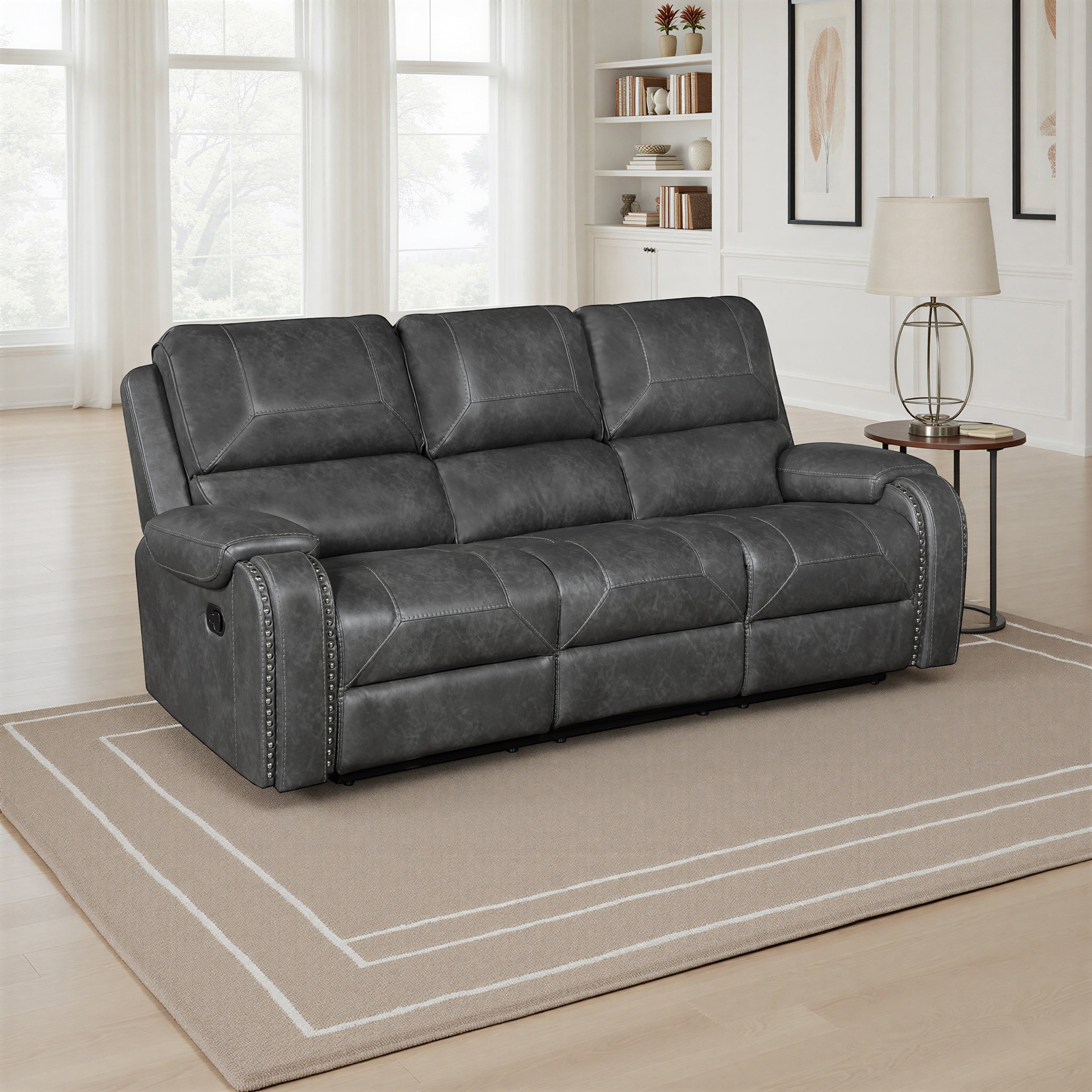 Ashton 87 Faux Leather Manual Double Reclining Sofa Cup Holders