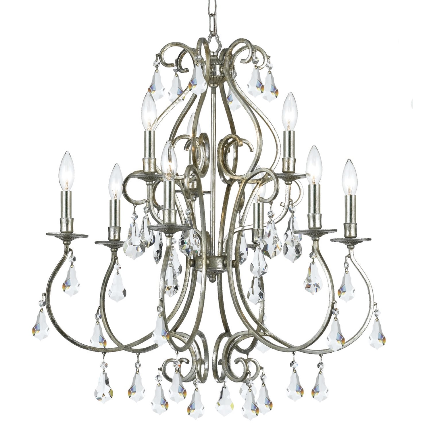 9 Light Olde Silver Crystal Chandelier Olde Silver