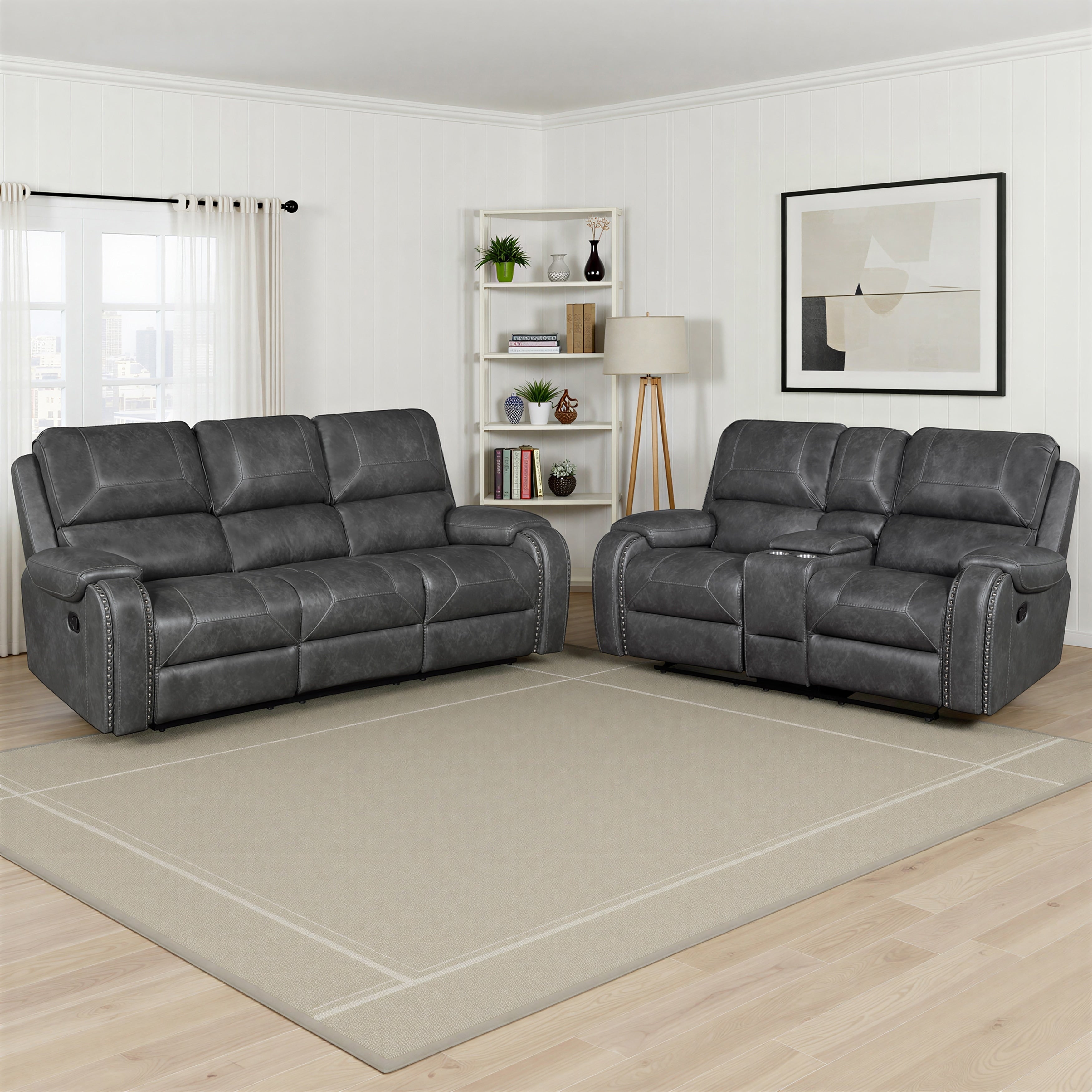 Ashton Faux Leather 2 Piece Manual Reclining Living Room Sofa Set