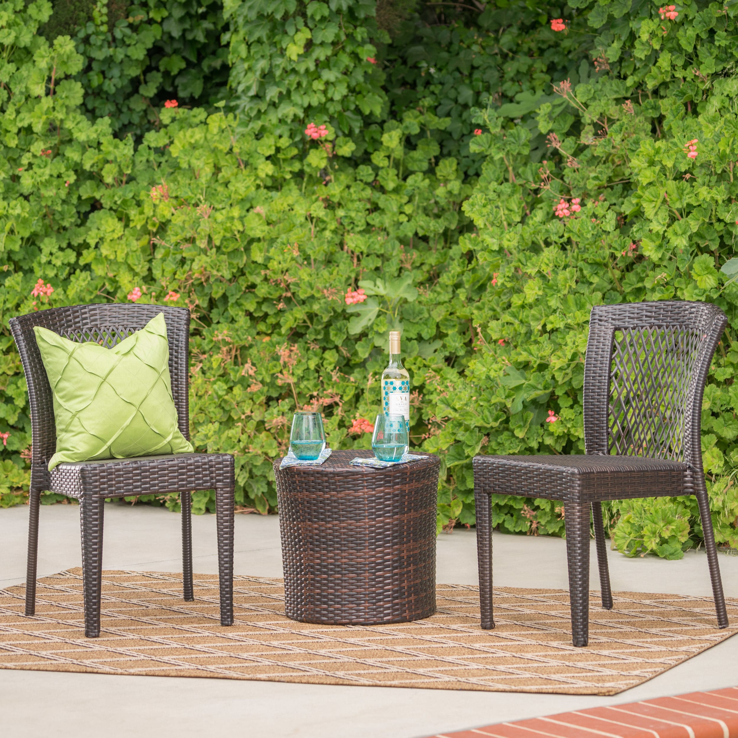 Ashton Outdoor 3 Piece Wicker Stacking Chair Chat Set By Christopher Knight Home