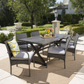 Ashworth Outdoor 7 Piece Rectangular Wicker Aluminum Dining Set With Cushions By Christopher Knight Home