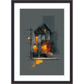 Asian Storefront Orange Lanterns Rainy Night Architecture By Tradelink Inhouse Artist Wood Framed Wall Art Print