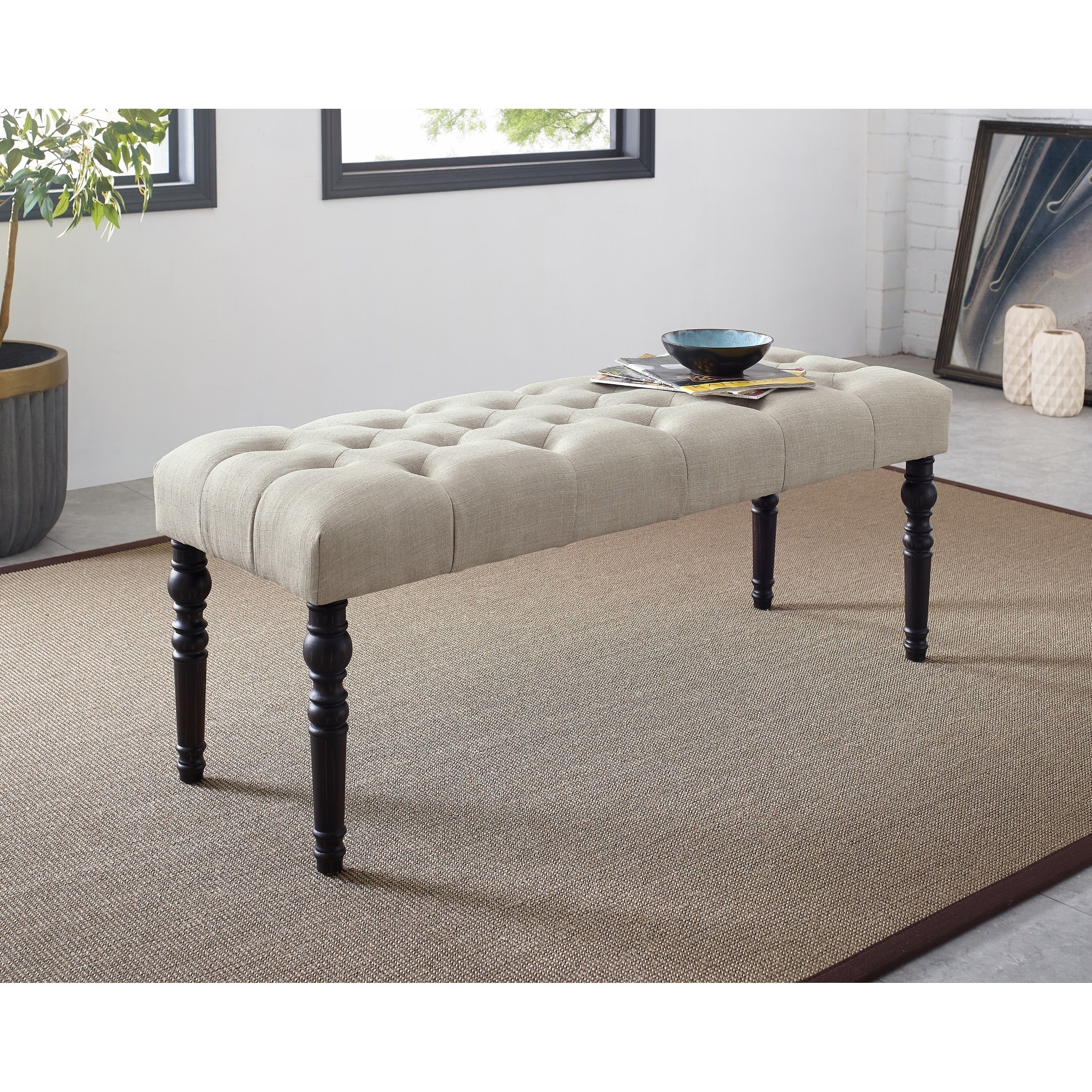 Asons Style Fabric Tufted Dining Bench With Solid Wood Frame