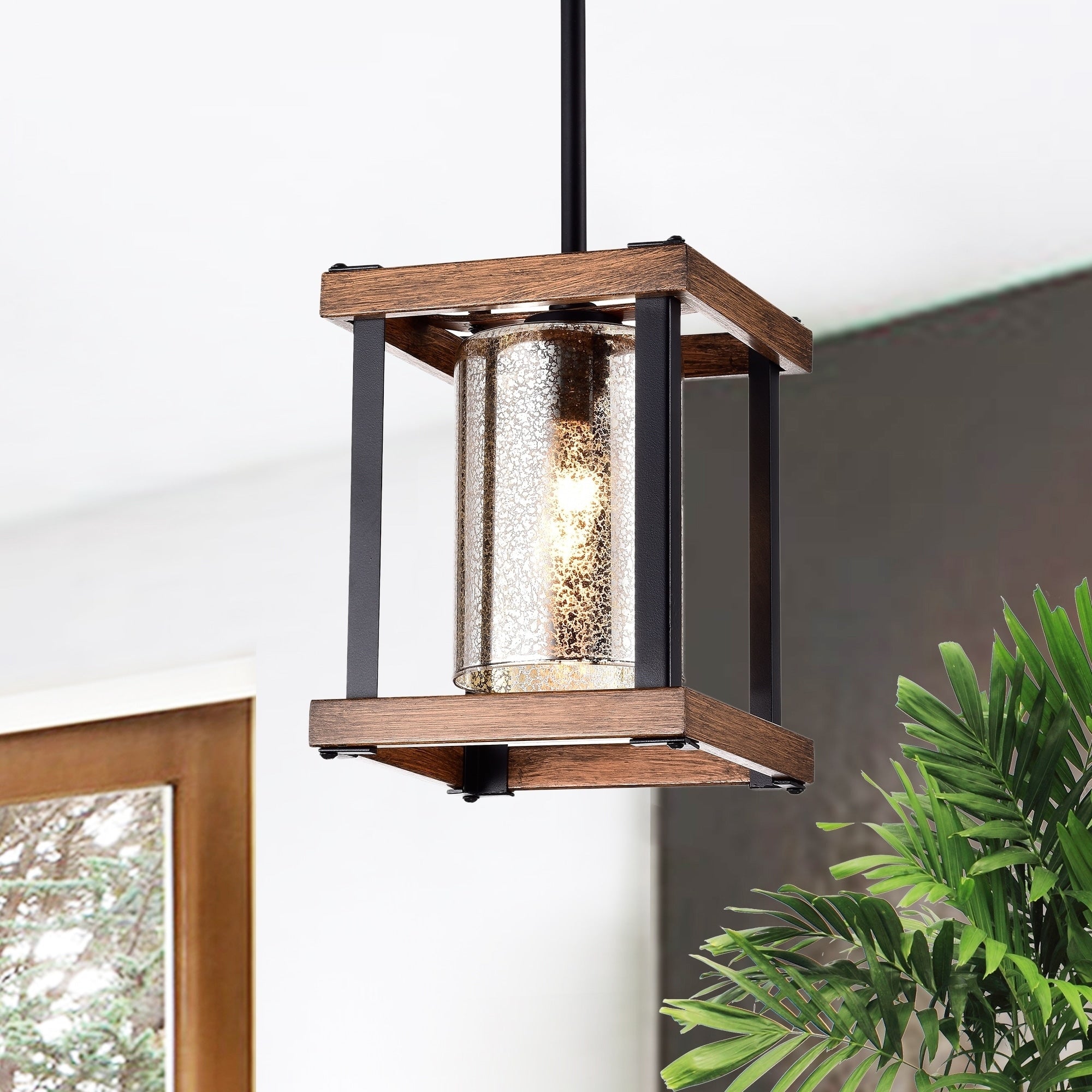 Asosi Imitation Wood Grain Matte Black 1 Light Pendant