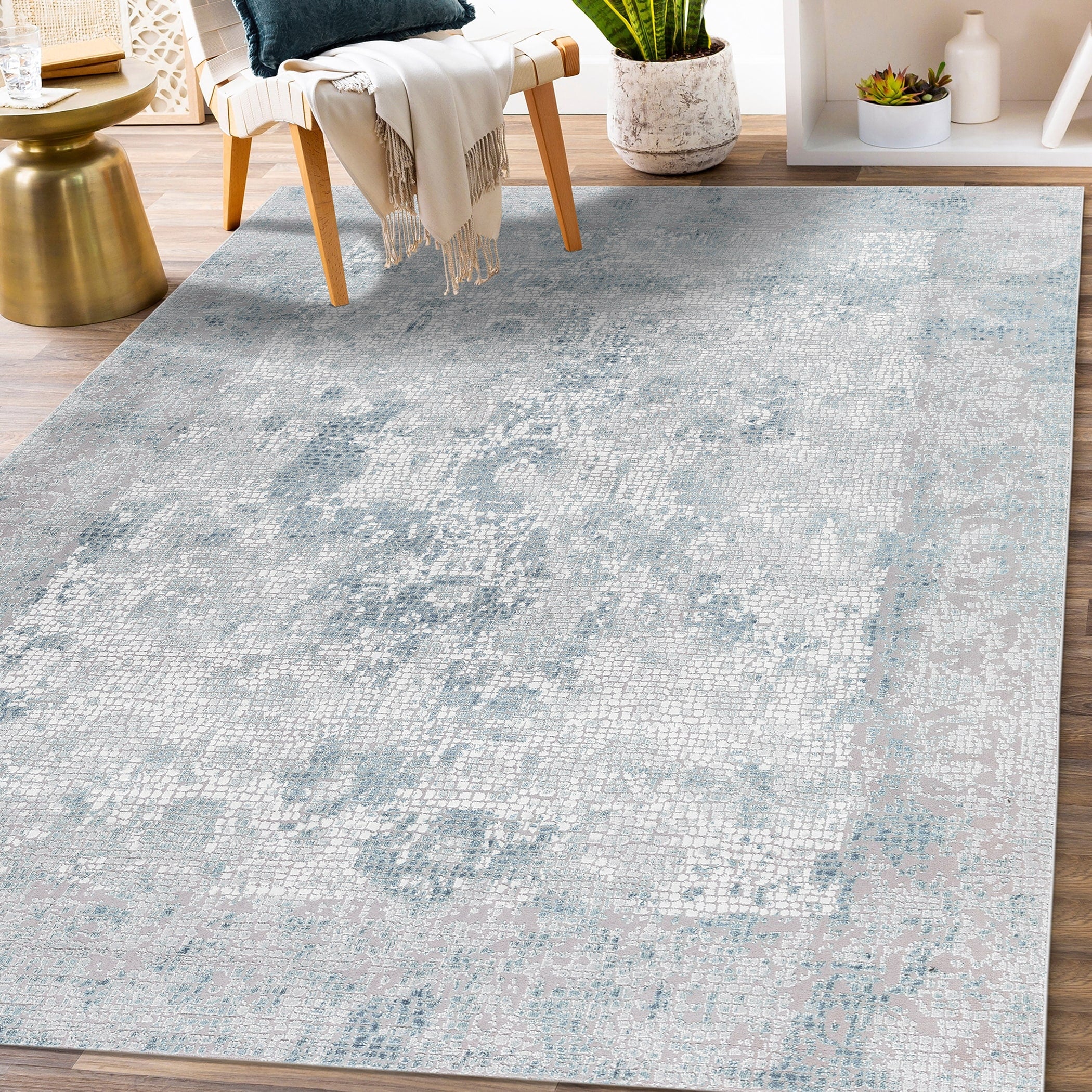 Aspen Bordered Gray Viscose Polyester Area Rug 76 X 96