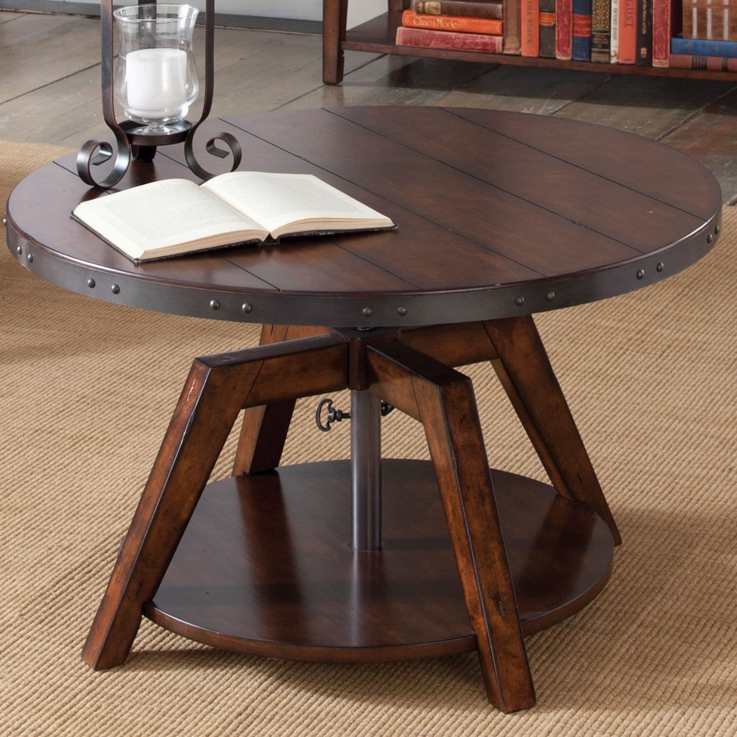 Aspen Skies Brown And Metal Accents Motion Round Cocktail Table