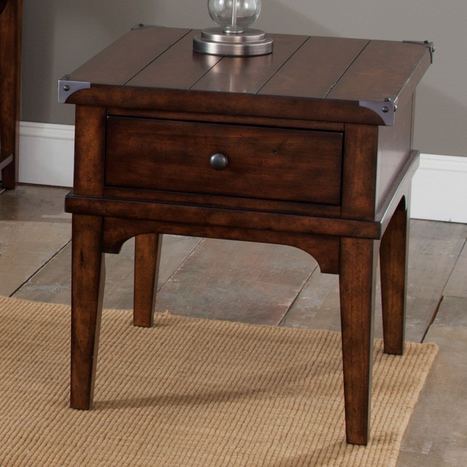Aspen Skies Russet Brown And Metal Accents Square End Table