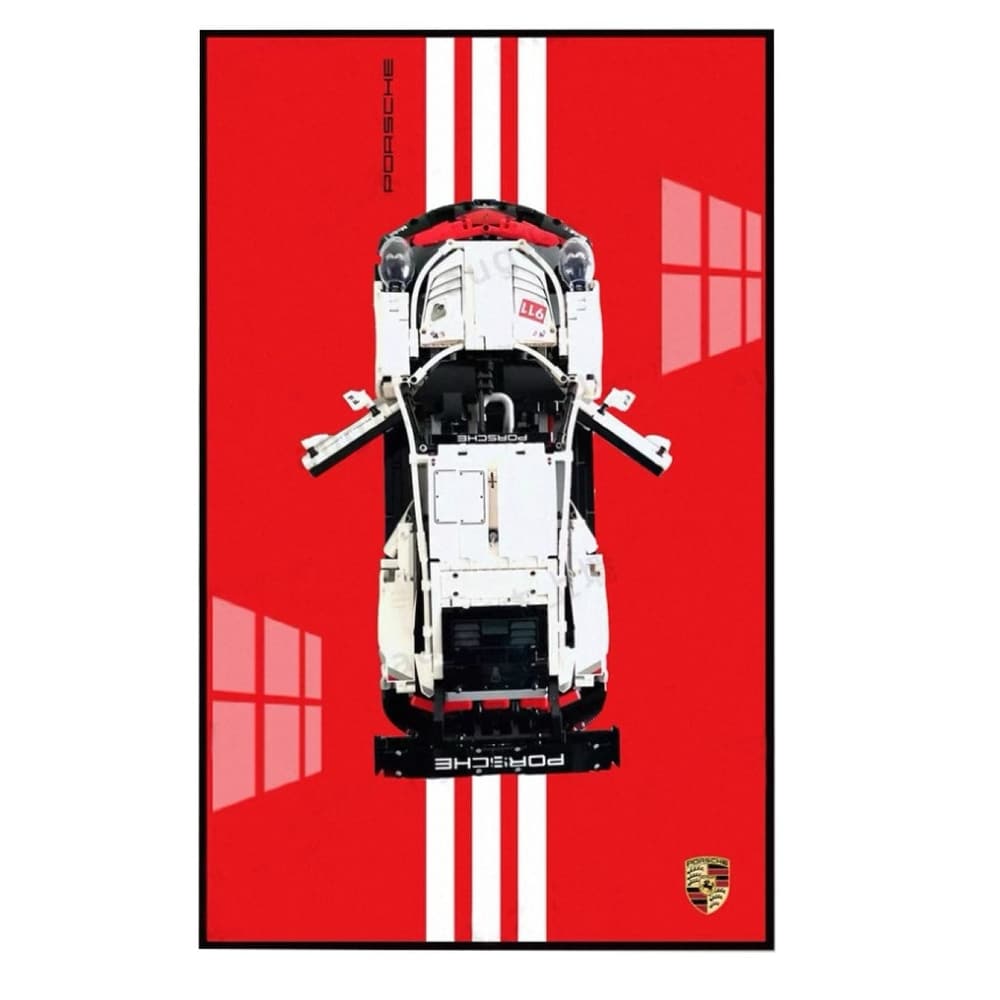 Assembled Building Block Car With Poster Display Wall Art