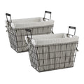 Asst Farmhouse Black Wire Black White Ticking Stripe Liner Basket Lined Basket Set