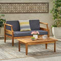 Aston Outdoor Mid Century Modern Acacia Wood Loveseat Set By Christopher Knight Home